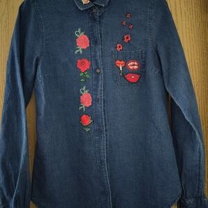 Old Navy Denim Shirt with Ladybug Pin